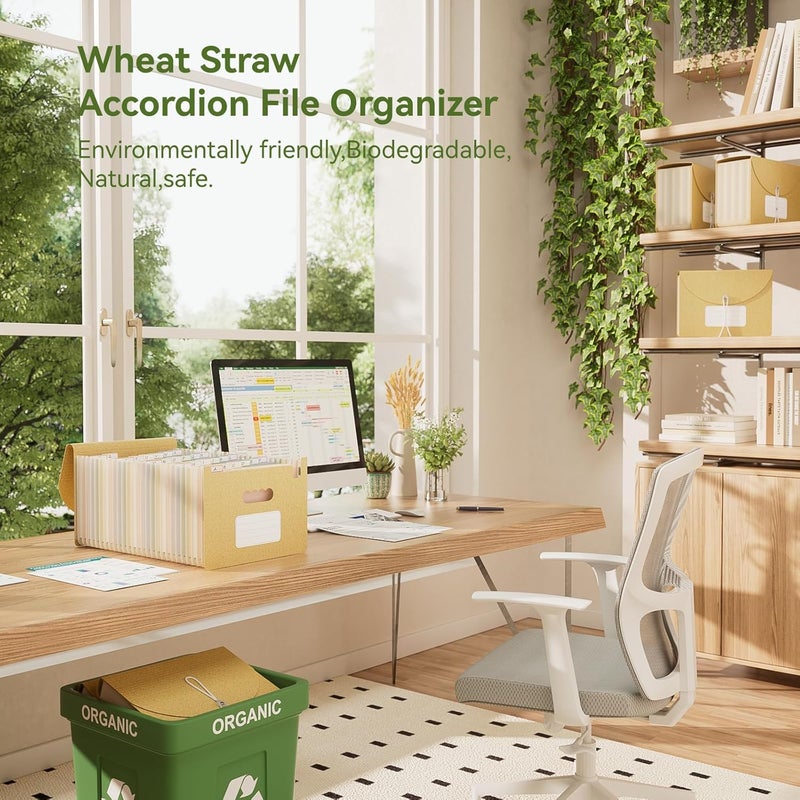 EcoStash Accordion File Organizer, 26 Pockets Wheat Straw Expanding File Folder, Monthly Bill Receipt Organizer, A-Z Tabs, 100% BPA Free, Return to Nature, Healthy Living, Letter/A4 Size-Wheat Yellow - Image 2
